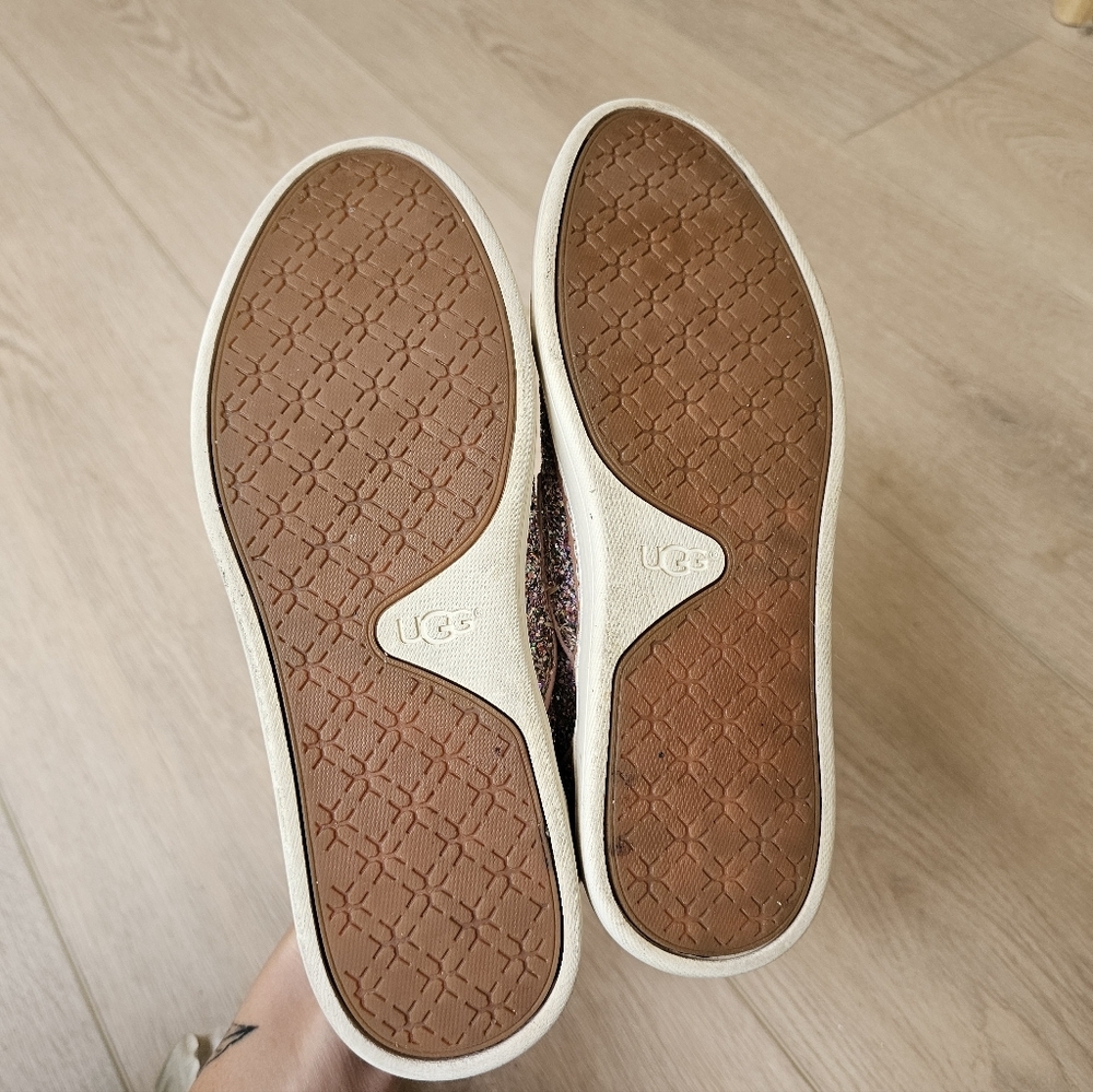 UGG Adley Pink Chunky Glitter Confetti Slip On Leather Shoes - Picture 8 of 10